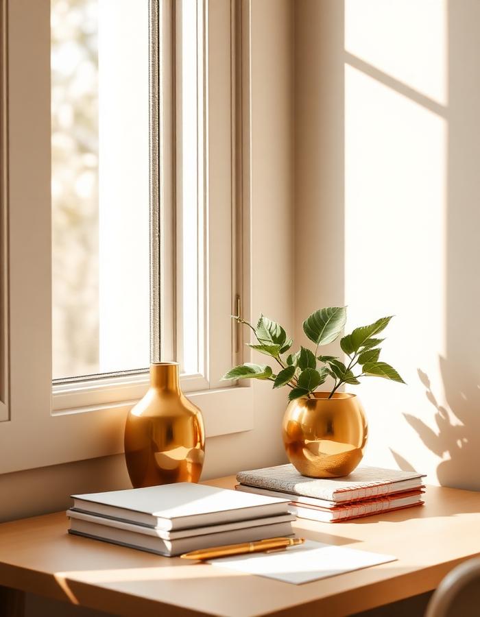 Calm organized desk with a plant